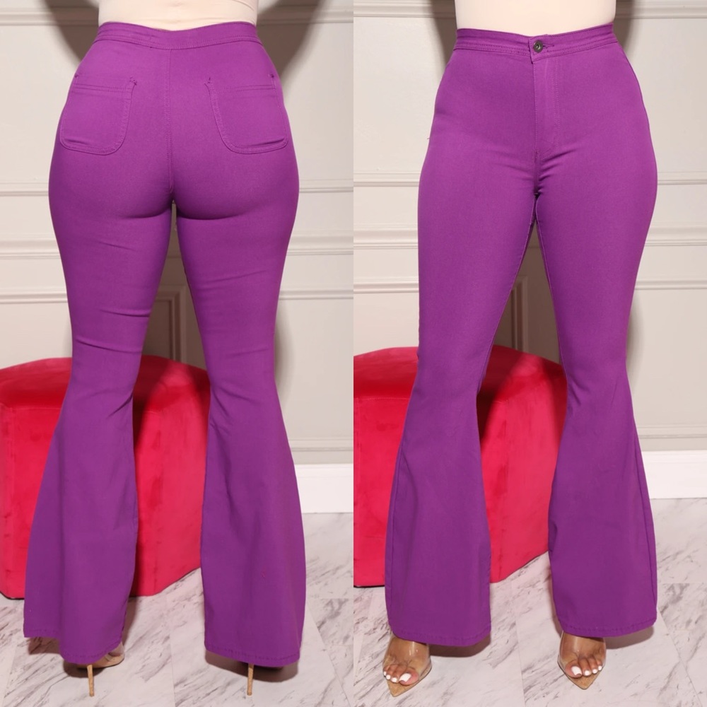 Major High Rise Flare Stretchy Jeans - Purple